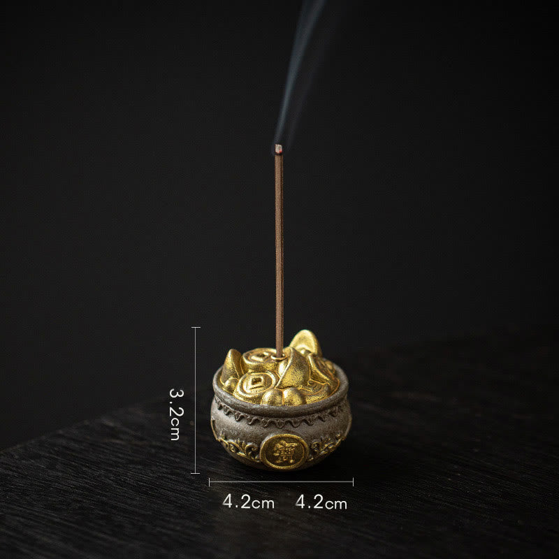 Ceramic Bagua Incense Burner | Treasure Bowl & Lucky Bag Set