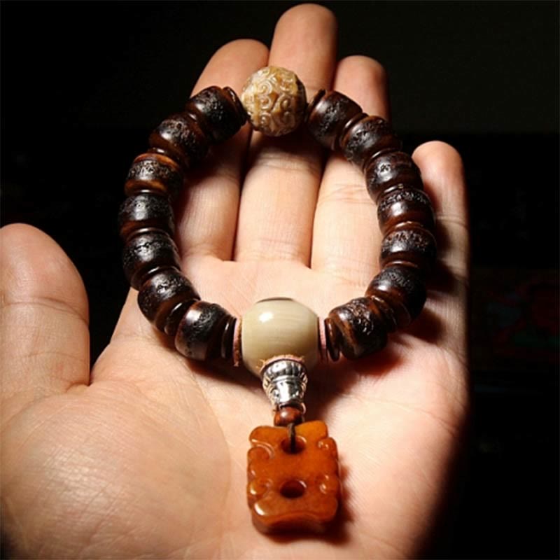 Unisex Yak Bone Dzi Bead Turquoise Protection Bracelet