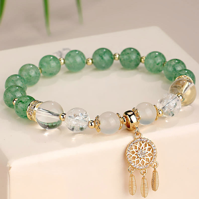 Green Strawberry Quartz Amethyst Dreamcatcher Healing Bracelet