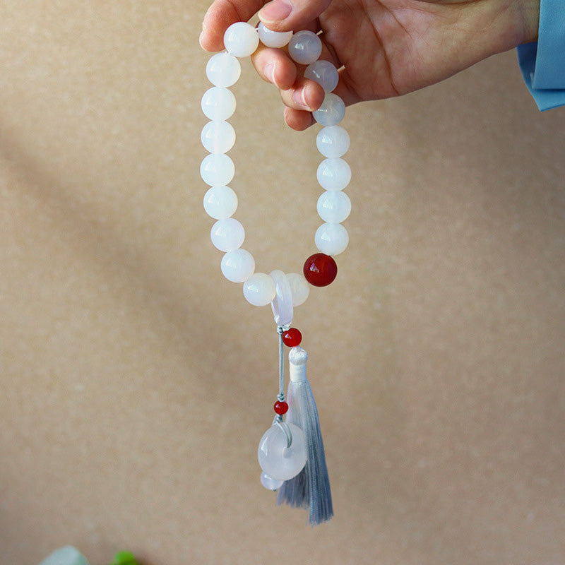 12mm & 14mm White Red Agate Luck Wrist Mala Bracelet