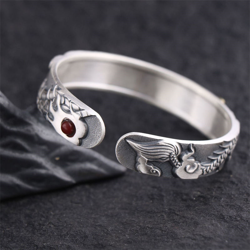 999 Sterling Silver Dragon Strength Protection Bracelet