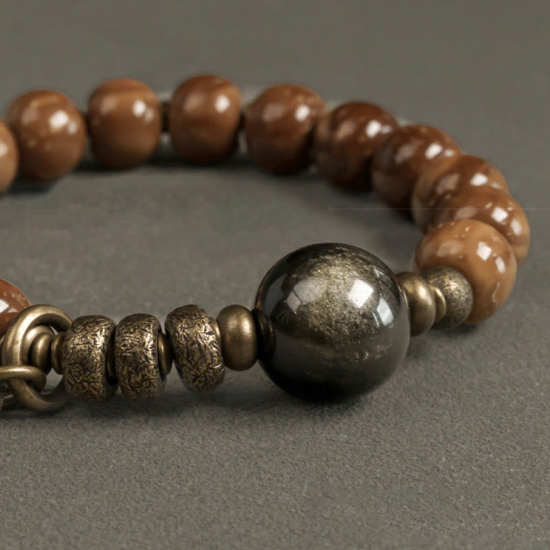 Tiger Eye & Gold Sheen Obsidian Kuka Seed Wealth Bracelet