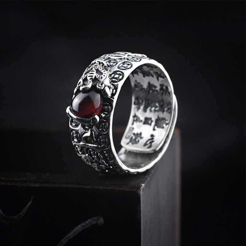 PiXiu Red Garnet Wealth Ring | Feng Shui Unisex 10mm
