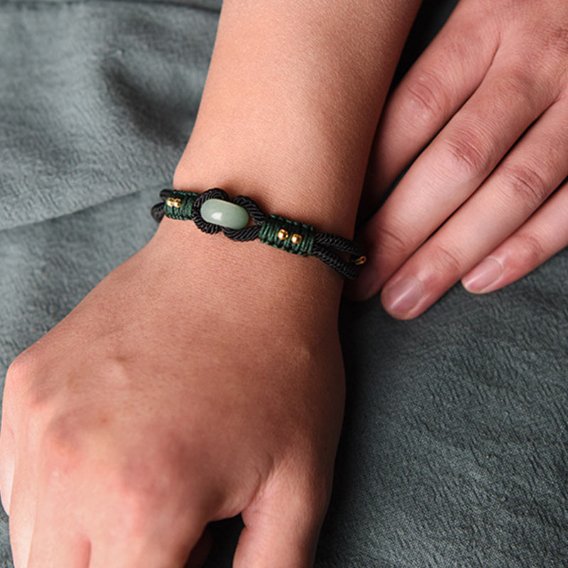 Unisex Tibetan Jade Lucky Black Rope Bracelet | Healing Sounds