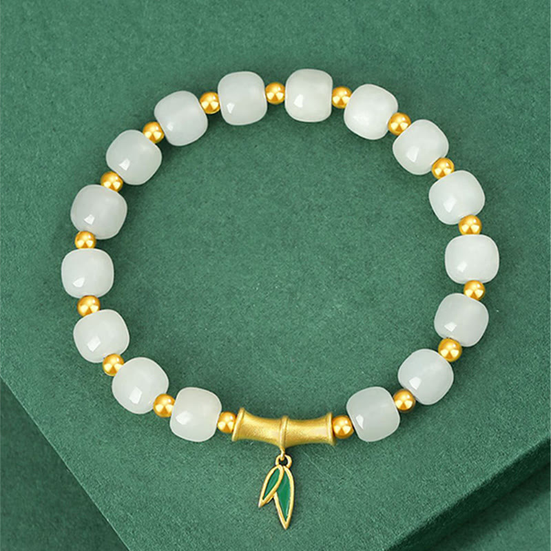 Sterling Silver White Jade Protection Bracelet 6*7mm