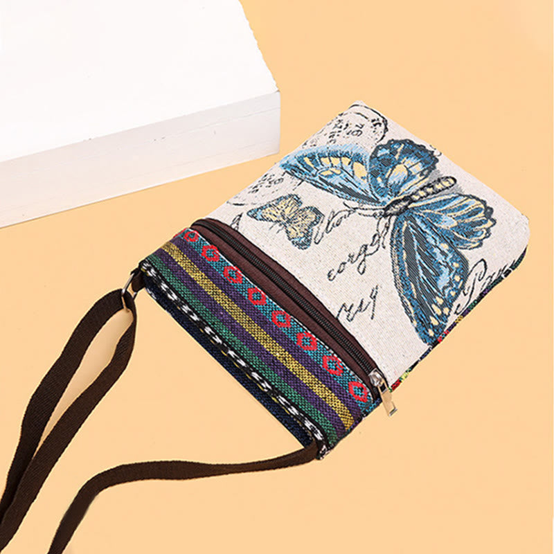 Elephant Butterfly Embroidered Spiritual Canvas Tote Bag