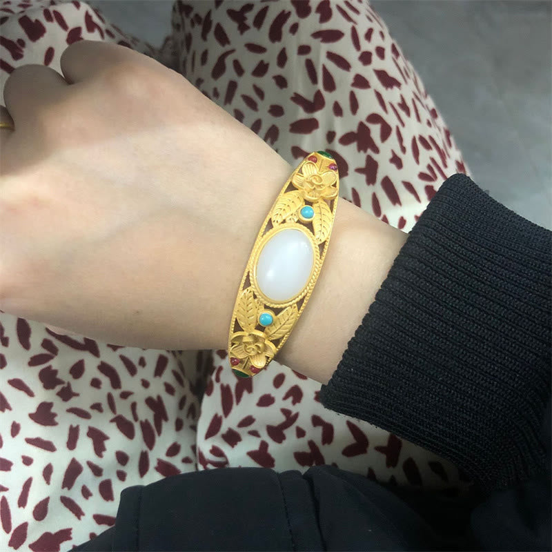Harmony Luck Jade Bracelet with Flower Leaf Design