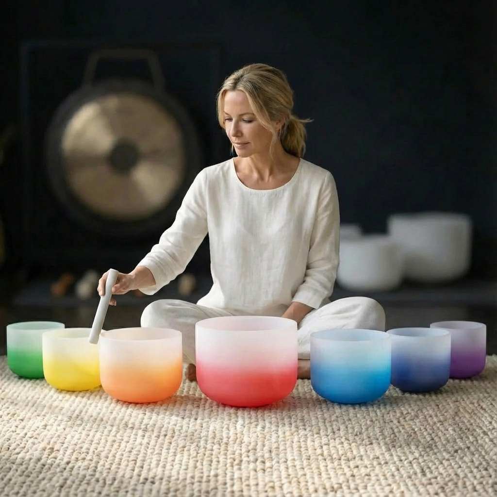 Aria Gradient Chakra Crystal Singing Bowl Set for Meditation