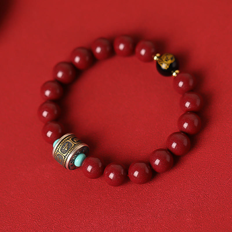 10mm Chinese Zodiac Cinnabar Silver Calm Bracelet