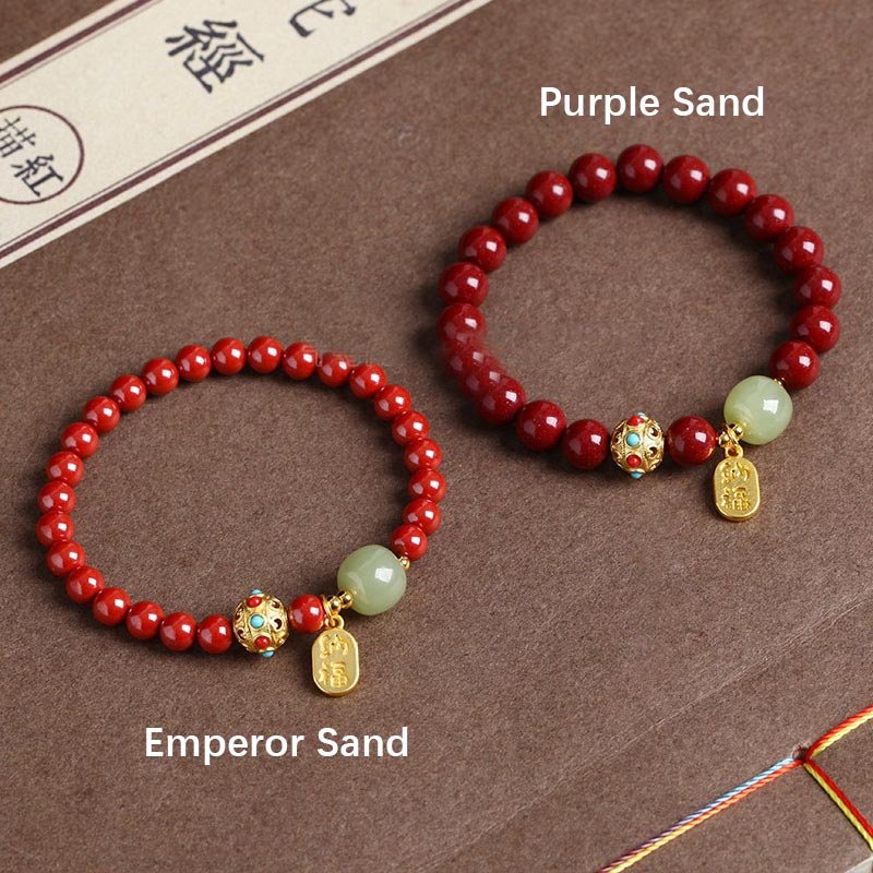 Unisex Cinnabar and Green Aventurine Charm Bracelet 8mm