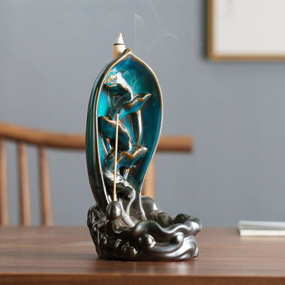 Ceramic Waterfall Incense Burner for Meditation & Backflow