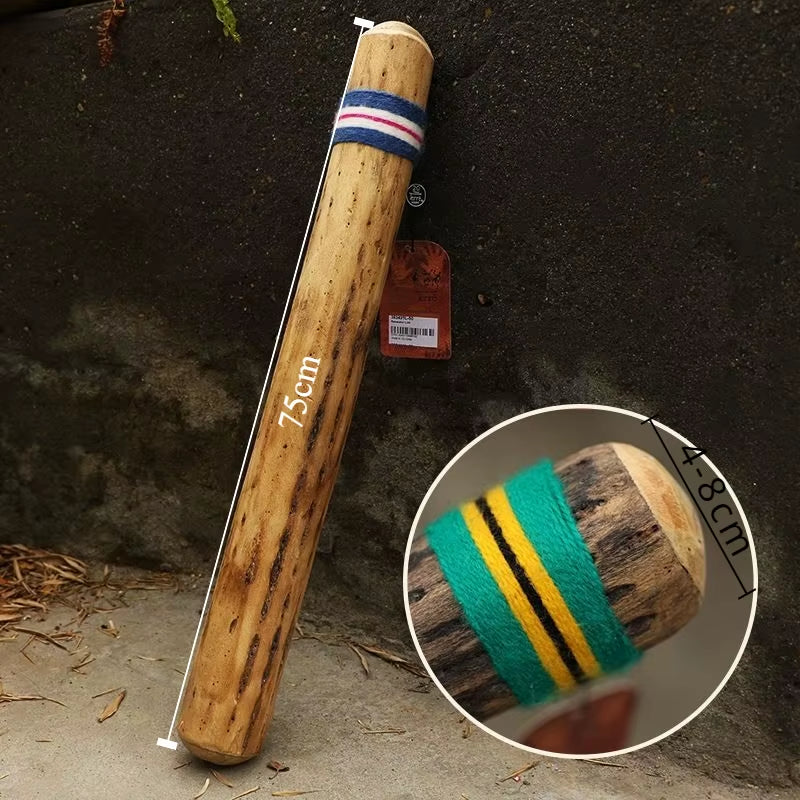 Wooden cricket bat with colorful striped handle for Cactus Rainstick Instrument