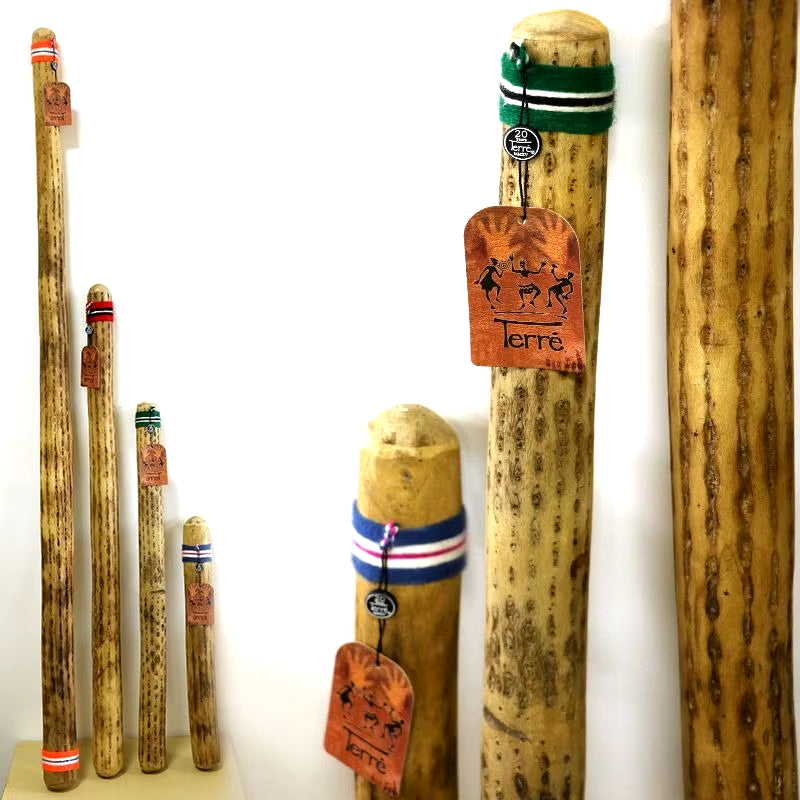 Bamboo sticks with decorative tags and colored bands for Cactus Rainstick Instrument