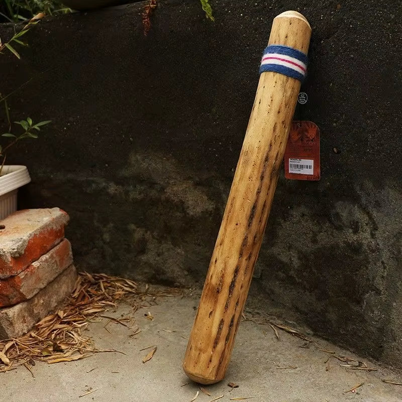 Wooden pole with blue and red stripes, part of Cactus Rainstick Instrument collection