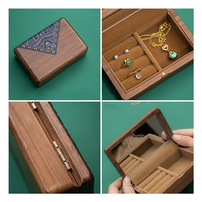 Black Walnut Wood Jewelry Storage Box with Mirror | Zen Decor