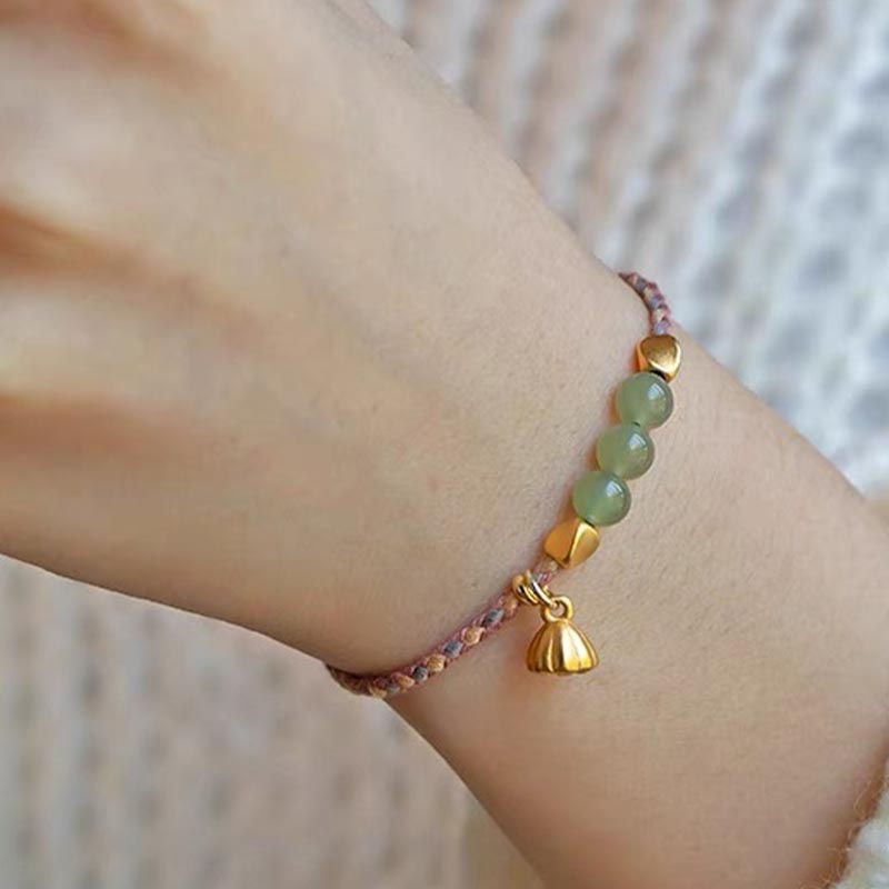 Handcrafted Hetian Jade Lotus Charm Bracelet 6mm