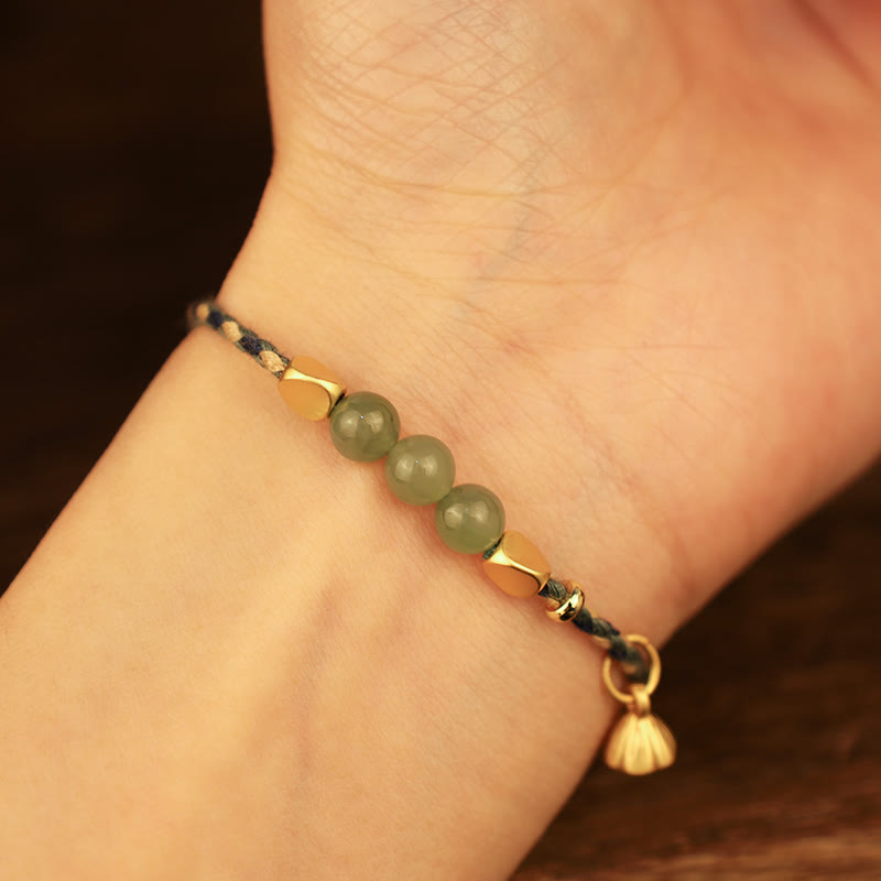 Handcrafted Hetian Jade Lotus Charm Bracelet 6mm