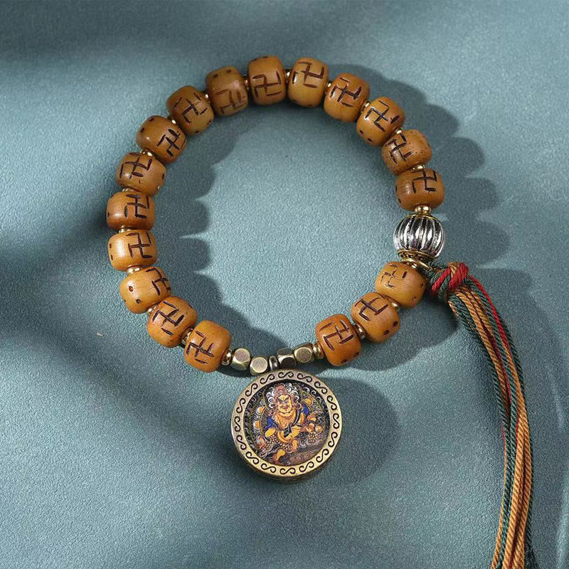 Camel Bone Swastika Dzi Buddha Bracelet for Luck & Protection