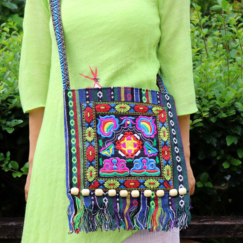 Canvas Camellia Crossbody Bag | Handmade Embroidered Shoulder Bag