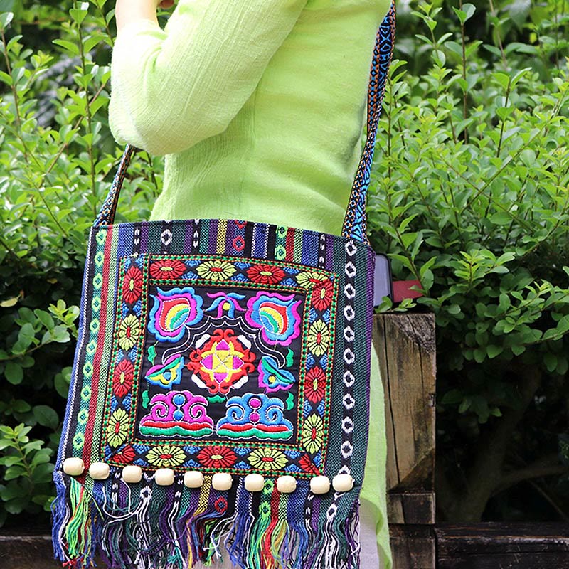 Canvas Camellia Crossbody Bag | Handmade Embroidered Shoulder Bag