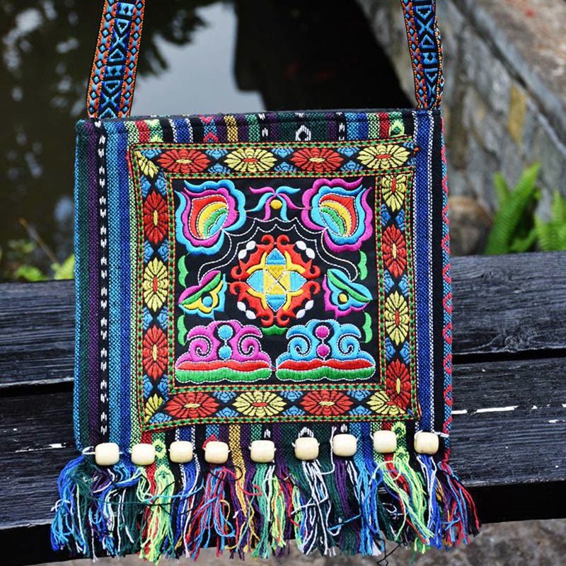 Canvas Camellia Crossbody Bag | Handmade Embroidered Shoulder Bag