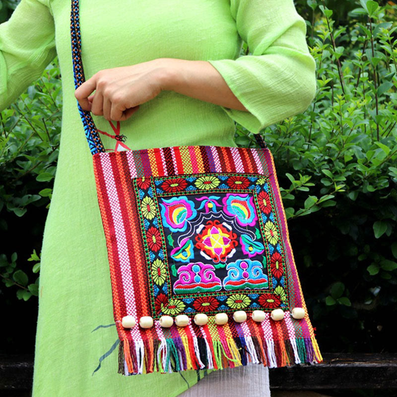 Canvas Camellia Crossbody Bag | Handmade Embroidered Shoulder Bag