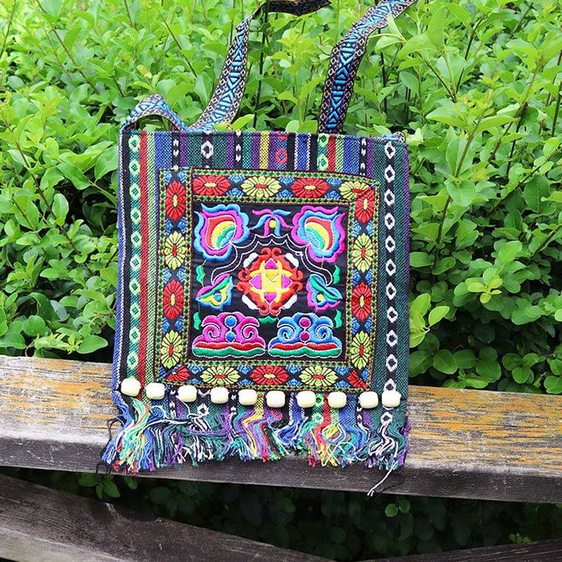 Canvas Camellia Crossbody Bag | Handmade Embroidered Shoulder Bag