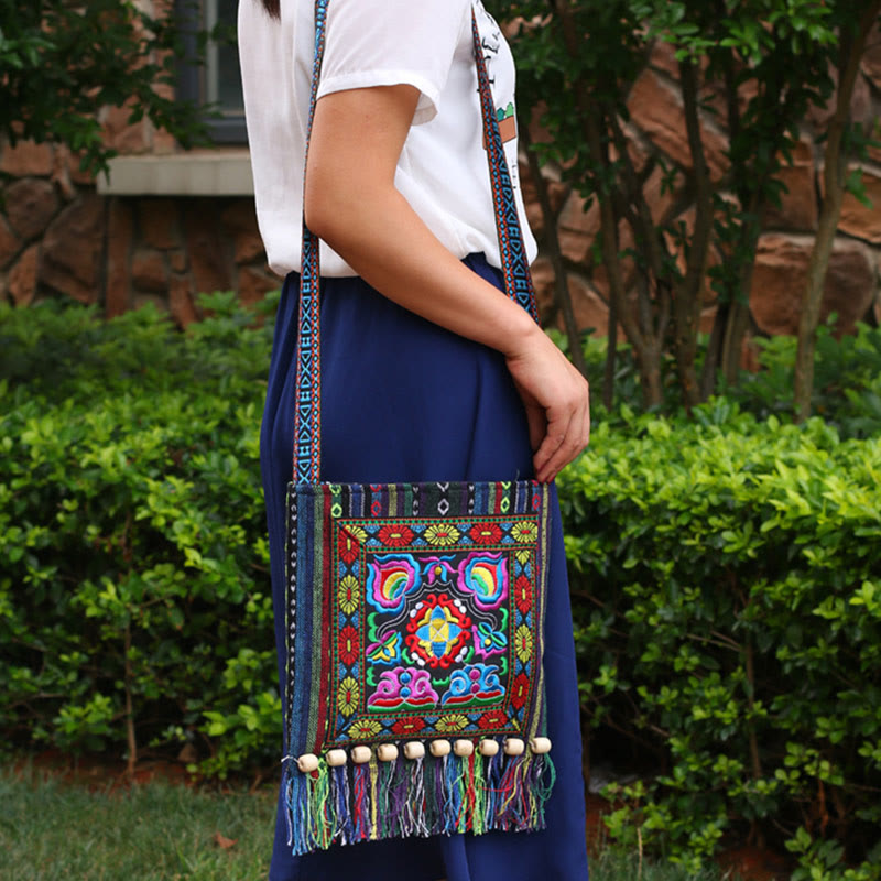 Canvas Camellia Crossbody Bag | Handmade Embroidered Shoulder Bag