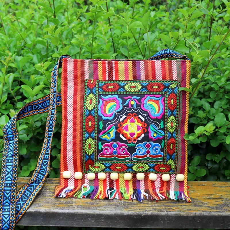 Canvas Camellia Crossbody Bag | Handmade Embroidered Shoulder Bag