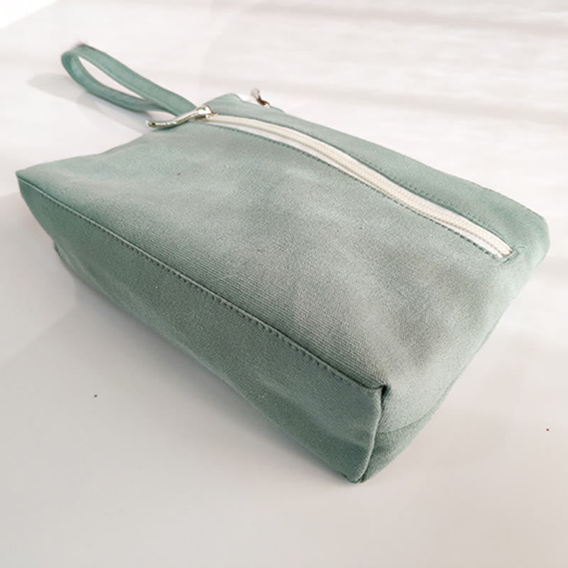 Canvas Wallet with Plum Cherry Crane Embroidery | Compact 21x13cm