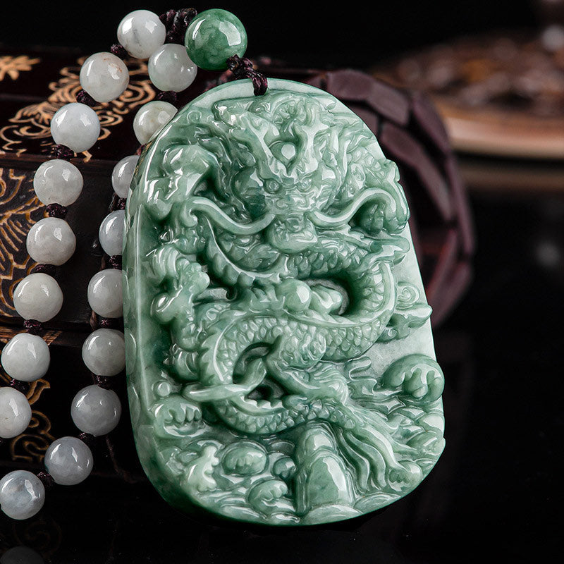 Handmade Jade Dragon Prosperity Necklace 6mm Beads