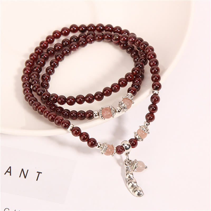 Garnet Triple Wrap Protection Bracelet with Strawberry Quartz