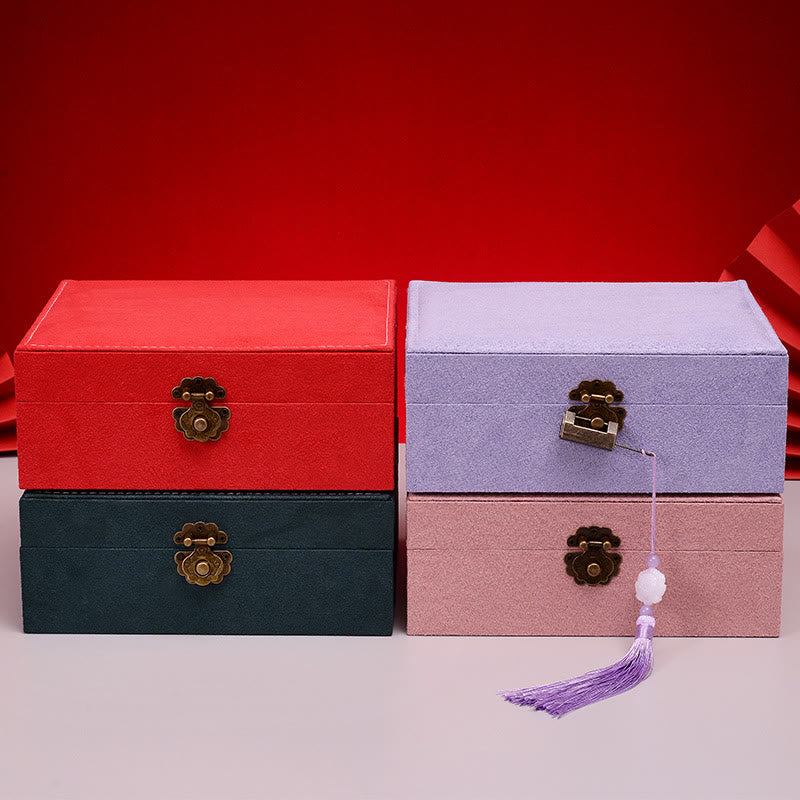 Two-Layer Flannel Jewelry Box with Lock for Zen Decor