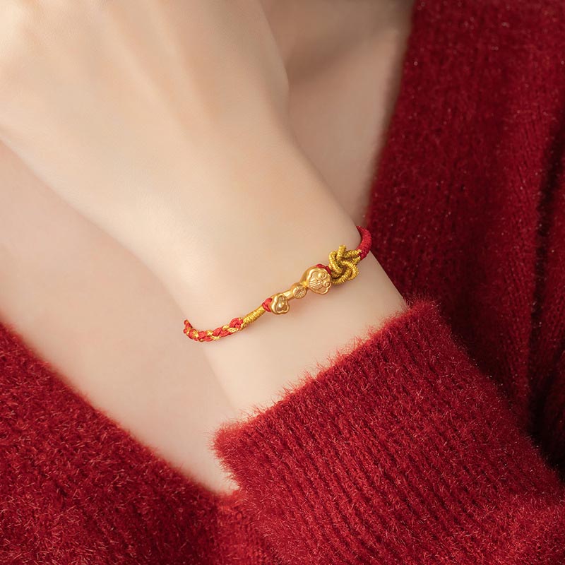 999 Sterling Silver Fu Character Luck Rope Bracelet