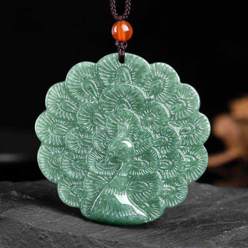 Natural Jade Peacock Luck Prosperity Necklace