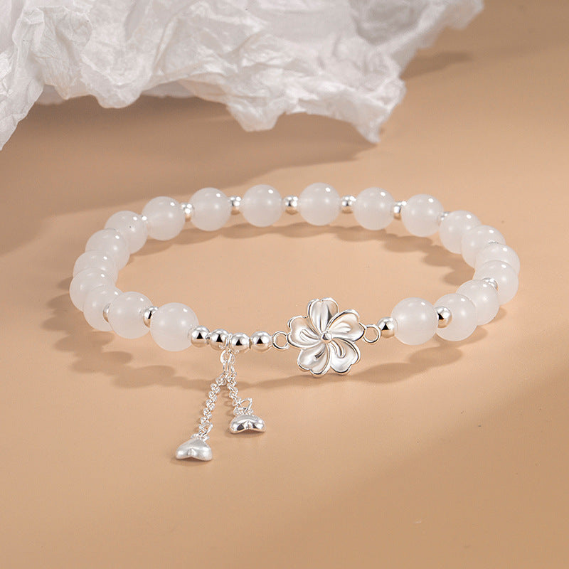 White Jade Peach Blossom Luck Bracelet 15-16cm