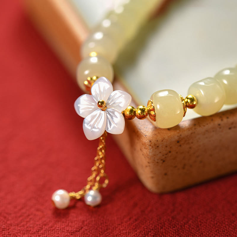 14-16cm Hetian Jade Luck Flower Bracelet