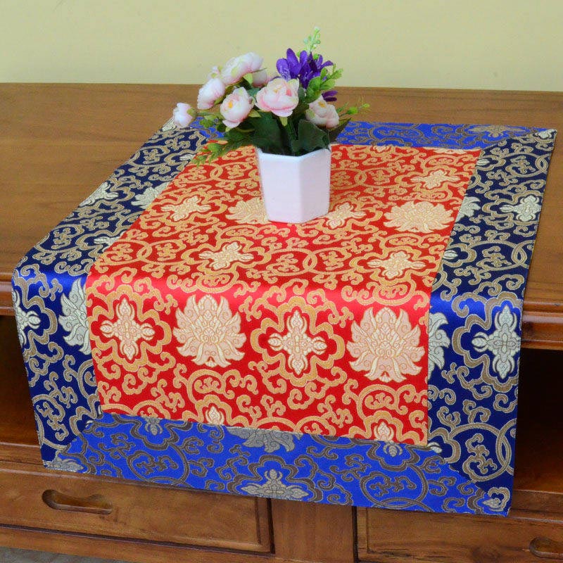 Brocade Prayer Altar Table Runner with Dragon & Vajra Symbols