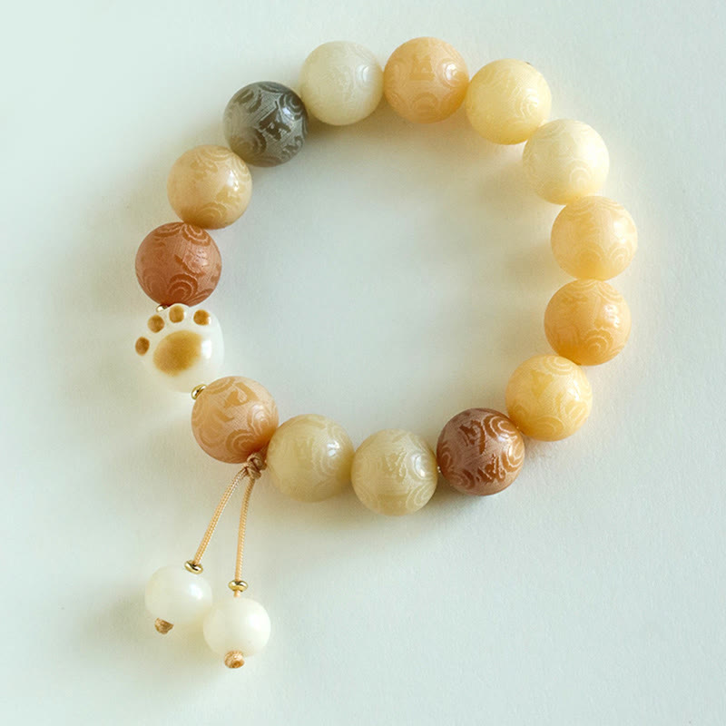 Om Mani Padme Hum Bodhi Seed Carved Bracelet 12mm Beads
