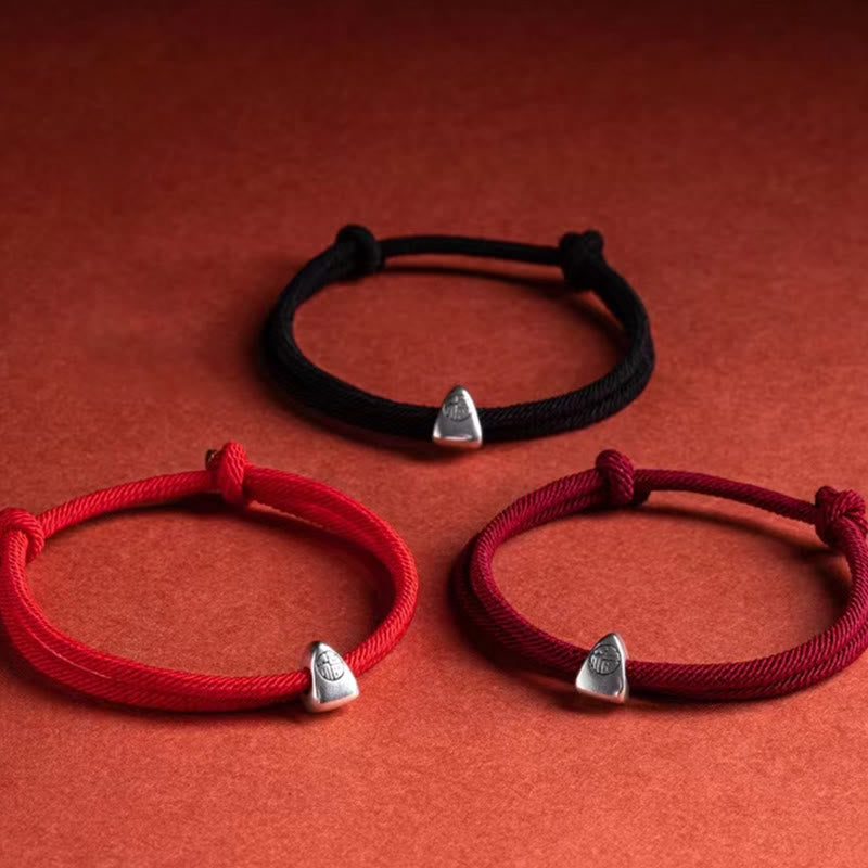 925 Sterling Silver Handmade Fu Character Blessing Bracelet
