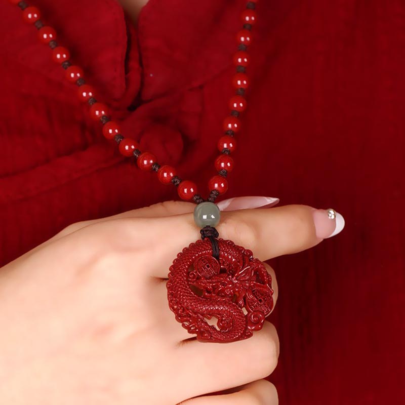 Year Of The Dragon Cinnabar Hetian Jade Necklace Pendant