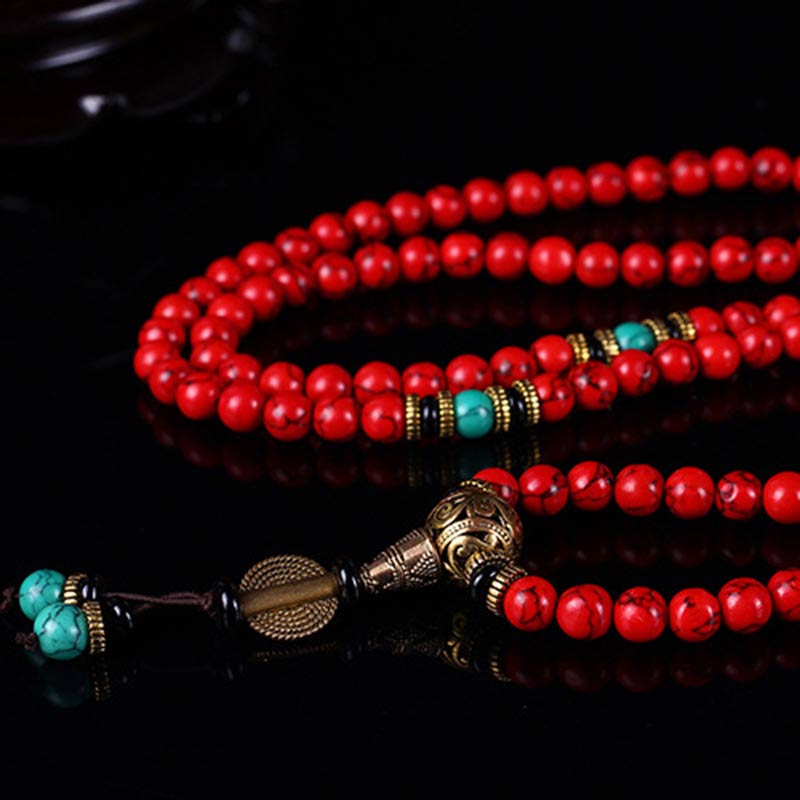 8mm Red Turquoise Lucky Mala Necklace Bracelet