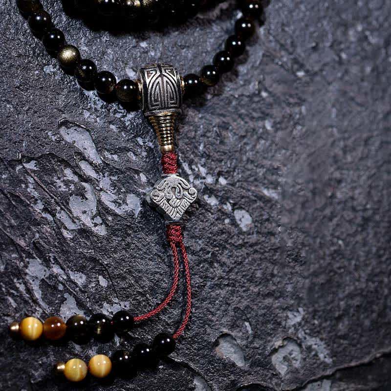 108 Bead Gold Sheen Obsidian Tigereye Wealth Bracelet