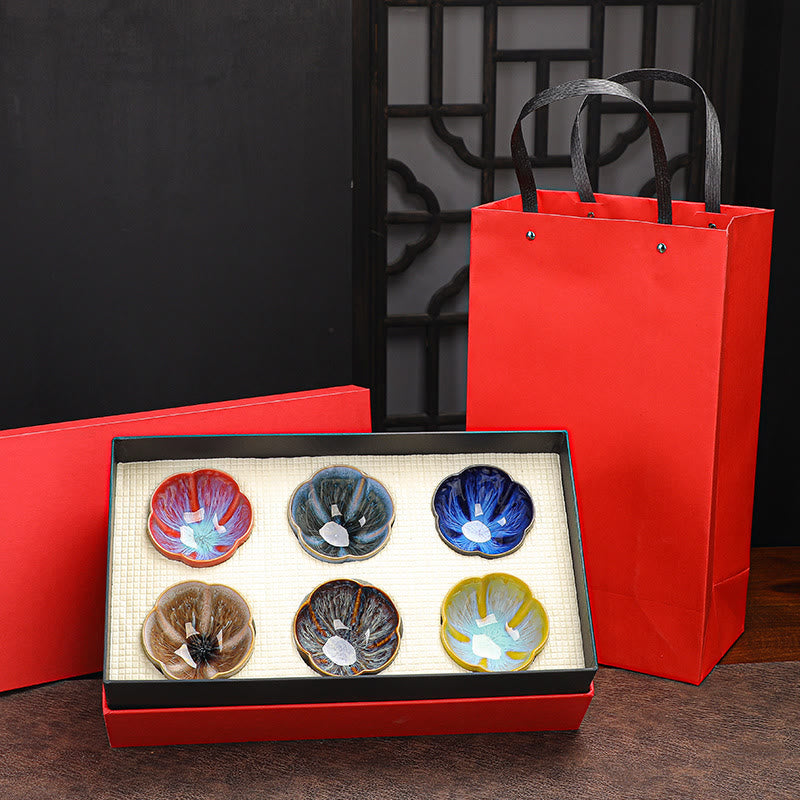 6pcs Plum Blossom Ceramic Jianzhan Tea Cup Set