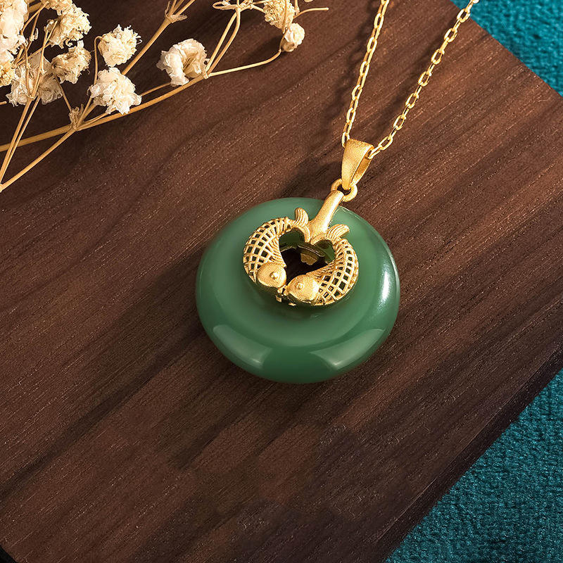 Cyan Jade Koi Fish Luck Necklace for Success & Harmony