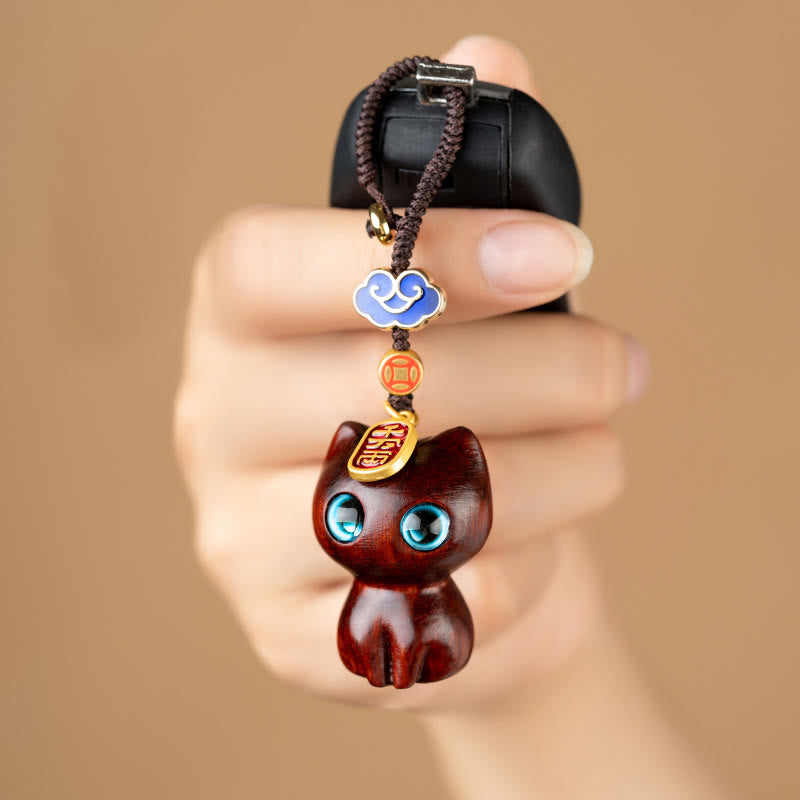 Small Leaf Red Sandalwood & Ebony Wood Protection Key Chain