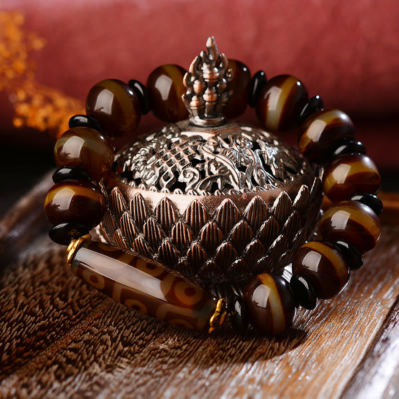 Nine-Eye Dzi Bead Agate Wealth and Protection Bracelet