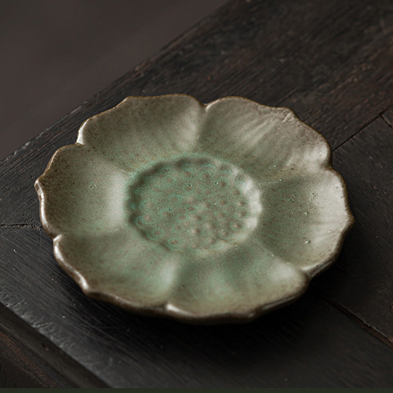 Vintage Lotus Flower Ceramic Tea Mat 9.8cm Brown | Zen Decor