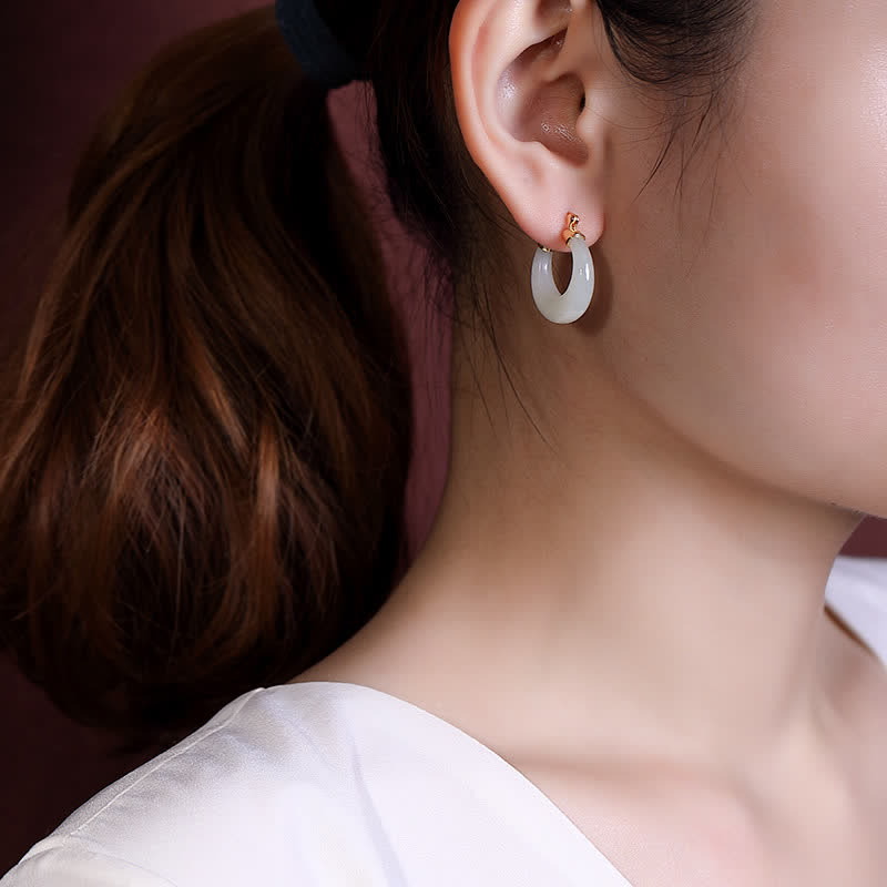 Round Jade Cyan Jade Prosperity Luck Drop Earrings