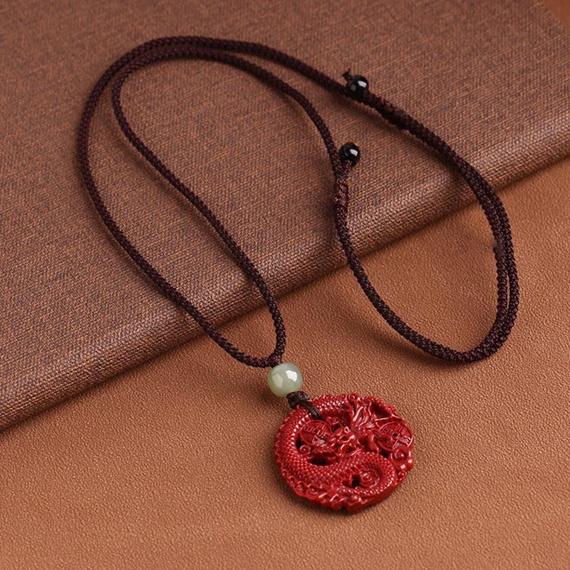 Year Of The Dragon Cinnabar Hetian Jade Necklace Pendant